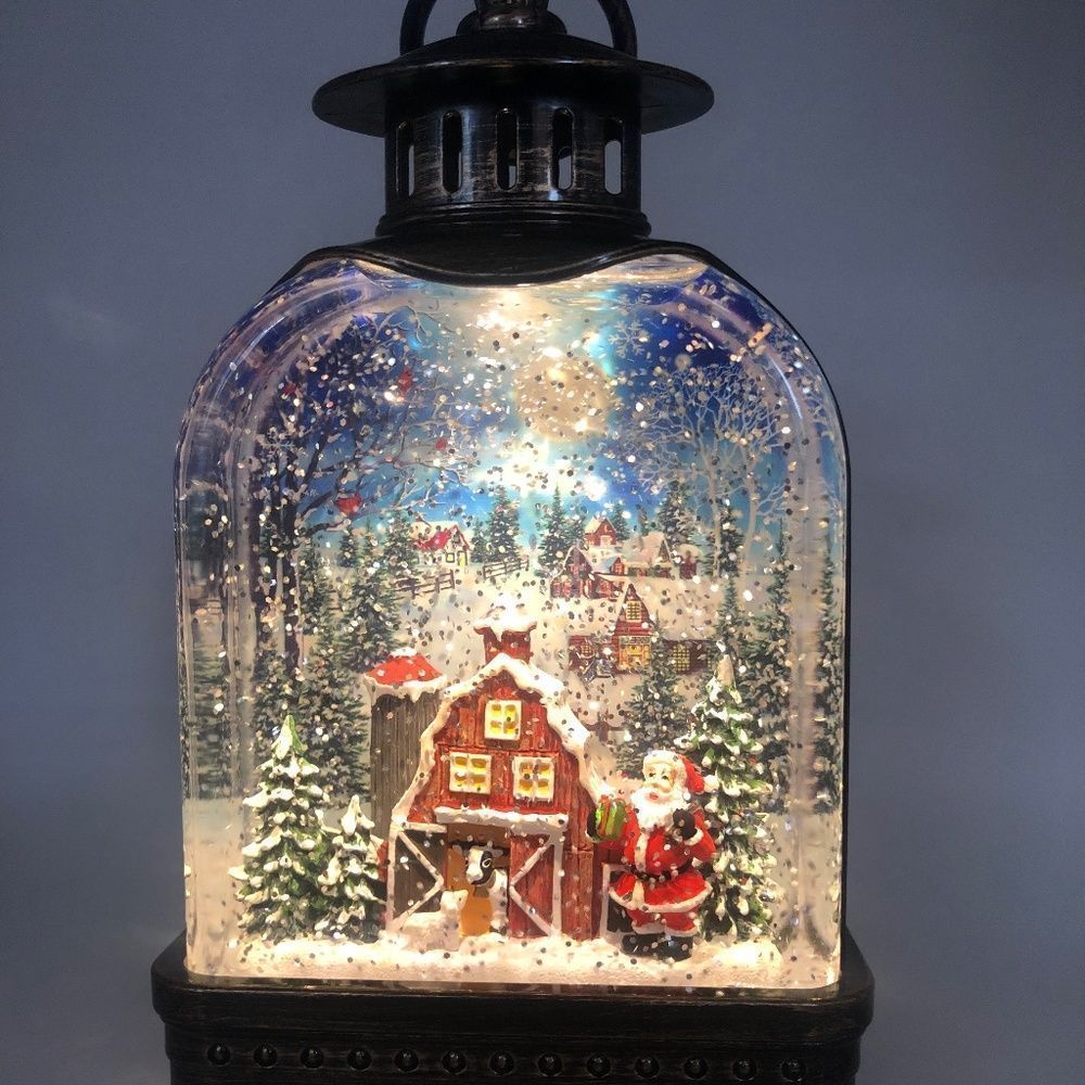 11" Santa in Snow Village Musical Swirling Glittering Lighted Snow Globe Lantern